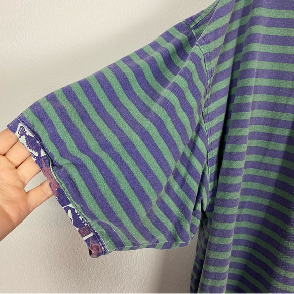 Men's Vintage 417 By Van Heusen Purple & Green Retro Striped Pocket Tee - Picture 2 of 6